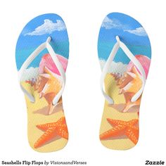 Seashells Flip Flops Pretty Flip Flops, Summer Flip Flops Beach, Pride Flag Colors, Creative Shoes, Kids Flip Flops, Summer Flip Flops, Beach Flip Flops, Summertime Fun, Designer Gifts