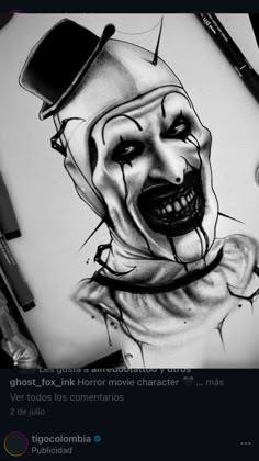 a drawing of a creepy clown wearing a top hat