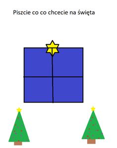 a blue box with a yellow star on top and two small trees in the bottom