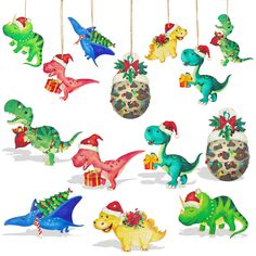 PRICES MAY VARY. Assorted Styles to Choose: you will receive 42 pieces of Christmas tree ornaments in 7 different styles, 6 pieces for each style, equipped with 10 meter/ 33 feet, rich in style and abundant in quantity, meeting your decoration needs in Christmas Cute and Lovely Design: the dinosaur ornaments are printed with cute dinosaur Christmas element patterns in bright colors, exquisite and lovely appearance; Wearing cute red Christmas hats, these decorative ornaments will bring people a s Dinosaur Christmas Decorations, Kids Christmas Decorations, Christmas Decorations Hanging, Dinosaur Christmas Tree, Kids Christmas Tree, Christmas Tree Wooden, Watercolor Dinosaur, Dinosaur Ornament, Christmas Dinosaur