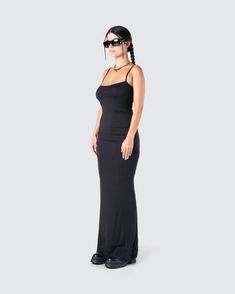 Your new favorite black ribbed maxi dress 💋 Snatched, simple, and comfy... so, basically everything you've ever wanted 😈 Ribbed Stretch Maxi Dress, Stretch Ribbed Maxi Dress, Fitted Ribbed Maxi Dress, Evening Bodycon Ribbed Maxi Dress, Ribbed Stretch Maxi Dress For Night Out, Stretch Ribbed Maxi Dress For Night Out, Black Ribbed Maxi Dress, Black Ribbed Maxi Dress For Night Out, Spring Black Ribbed Maxi Dress