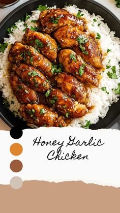 honey garlic chicken on top of white rice and garnished with cilantro