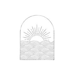 a drawing of the sun over water with waves