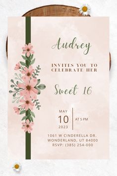 a pink and green floral bridal party card with the words, sweet sixteen you to celebrate her