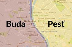 a map with the words buda pest in front of it and an image of a city