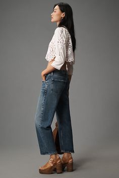 100% cotton Button-front closure Five-pocket styling Machine wash Imported | Dahlia High-Rise Barrel Jeans by Citizens of Humanity in Blue, Women's, Size: 30, Cotton at Anthropologie Barrel Jeans, Citizens Of Humanity, Dahlia, Barrel, Anthropologie, High Rise, Human, Blue