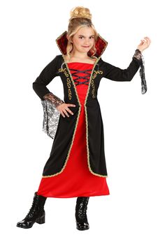 This is an exclusive Girl's Classic Vampire Costume. Kids Vampire Costume, Gothic Vampire Costume, Fancy Dress Costumes Kids, Amazon Halloween, Gothic Halloween Costumes