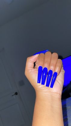 Long Acrylic Nails Royal Blue, Royal Blue Acrylic Nails Coffin Long, Royal Blue Long Nails, Royal Blue Nails, Blue Acrylic Nails, Nails Now, Gel Nails Diy