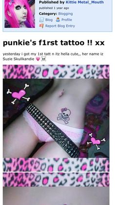 a woman with pink hair and piercings on her stomach is shown in an instagramture