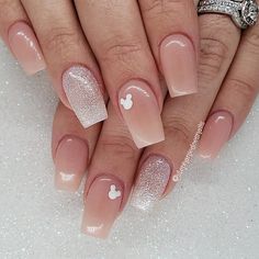 French Ombre Pink, Christmas Disney Nails, Disney Gel Nails, Simple Disney Nails, Disney Themed Nails, Disney Christmas Nails, Disneyland Nails, Disney Inspired Nails