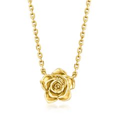 Ross-Simons - Italian 14kt Yellow Gold Rose Necklace. 16". RS Pure. Modern designs that complete your outfit and complement your personality. Stop and smell the roses with this tiny trending style! Crafted in 14kt yellow gold, our petite rose necklace is perfectly dainty on a classic cable chain with a 2" extender. Made in Italy. Springring clasp, 14kt yellow gold rose necklace. Yellow Gold Rose Design Necklace In 14k, 14k Yellow Gold Necklace With Rose Design, Dainty Yellow Gold Necklace With Rose Design, Rose Necklace Gold, Gold Rose Necklace, Stop And Smell The Roses, Smell The Roses, Rose Necklace, Rose Gold Necklace