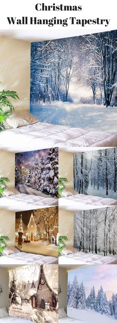 christmas wall hanging tapes are shown in different styles and sizes, including snow covered trees