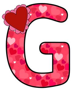 the letter g with hearts on it and a heart in the upper case is shown