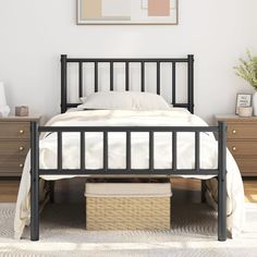 PRICES MAY VARY. 【Minimalist Aesthetic】Thanks to its unadorned silhouette, spindle headboard and sleek metallic finish, this twin metal bed frame can revitalize a variety of home decor styles, ranging from industrial, traditional to farmhouse. Keep your bedding minimalist and neutral-toned to create a cozy and soothing oasis. 【Heavy-duty Metal Construction】This robust twin bed frame is crafted of powder-coated metal slats, side rails and 6 sturdy legs with rubber feet, with a maximum weight capa Twin Black Metal Bed Frame, Black Metal Bed Frame Amazon, Twin Bed Side Rails, Bedding Minimalist, Spindle Headboard, Bed Frame Metal, Minimalist Bed Frame, Metal Platform Bed Frame, Twin Size Bed Frame