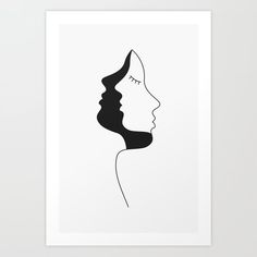 a black and white drawing of a woman's face with her eyes closed in profile