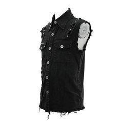 Summer Worn Out Metallic Bullet Clip Black Punk Rock Sleeveless Men Shirts Metal Style Men, Grunge Clothes Men, Punk Denim, Punk Vest, Battle Jackets, Combat Clothes, Black Denim Vest, Punk Man, Punk Men