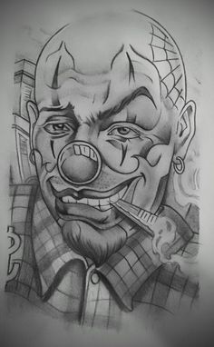 Evil Clown Tattoos, Gangster Tattoo, Gangster Clown, Art Chicano, Catrina Tattoo, Joker Clown, Clown Tattoo, Prison Art, Chicano Style Tattoo