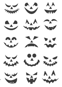 a collection of halloween pumpkin faces