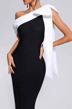 None Bandage Midi Dress, Iconic Dresses, White Midi, Black And White Dress, Stylish Clothes For Women, Bandage Dress, Black Midi Dress, Dress With Bow, S Models