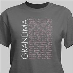 a gray t - shirt with the words grandma written in white on it and pink lettering