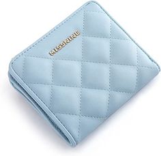 Missnine Small Wallet for Women RFID Blocking Compact Wallet Card Holder Blue Quilted Leather Bifold Purse with ID Window and Coin Pocket Ladies Wallet, Pink Quilts, Blue Quilts