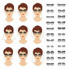 Woman sunglasses shapes. 9 faces. - Graphics - 1 Glasses Shapes, Woman Glasses, Glasses For Round Faces, Glasses For Face Shape, Round Face Sunglasses, Glasses For Your Face Shape, Clear Glasses Frames, Trendy Glasses, Makijaż Smokey Eye