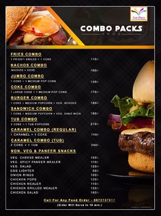 a menu for a restaurant with hamburgers on it