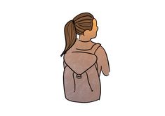 a drawing of a woman with her hair in a pony tail ponytail, wearing a sweater