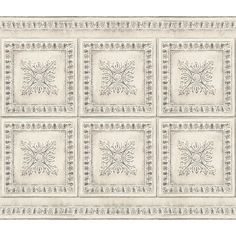 a white wallpaper with four squares and an ornate design on the center, in various sizes