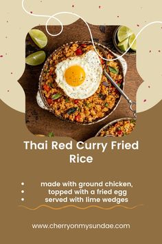 an advertisement for thai rice fried with eggs