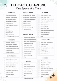 a printable focus cleaning checklist with the words focus cleaning in black and white