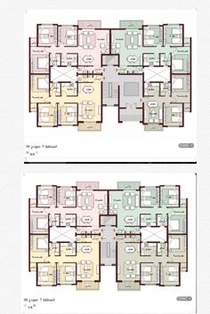 two floor plans for the first and second floors of an apartment building, with three separate rooms