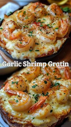 Delicious Garlic Shrimp Gratin Recipe - Easy & Flavorful! - Delicious Recipes - Easy Cooking Ideas and Tasty Dishes Quick And Easy Seafood Dinner Recipes, Cheesy Shrimp Casserole, Shrimp Recipes In Oven, Shrimp Starter Recipes, Shrimp Gratin Recipes, Shrimp Potato Recipes, Scallop Au Gratin, Christmas Party Food Ideas Appetizers Dinners, Seafood For A Crowd