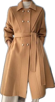 Formal Beige Belted Wool Coat, Formal Belted Beige Wool Coat, Elegant Brown Belted Wool Coat, Elegant Brown Wool Coat With Button Closure, Elegant Brown Belted Outerwear, Elegant Brown Wool Coat For Spring, Elegant Brown Outerwear With Belted Cuffs, Elegant Long Camel Wool Coat, Elegant Camel Outerwear For Fall