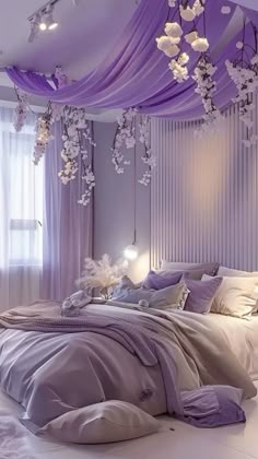 Ideas for Bedroom Design & Decor (My Faves) Gray And Lavender Bedroom, Lavender Room Ideas, Lavender Bedroom Ideas, Purple Aesthetic Room, Lavender Room Decor, Room Ideas Purple, Purple And White Bedroom, Purple Bedroom Ideas, Purple Bedroom Design