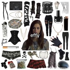 a collage of clothes and accessories with the words efffy written on them