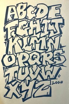 an image of graffiti written in blue ink on white paper with the words abc and l