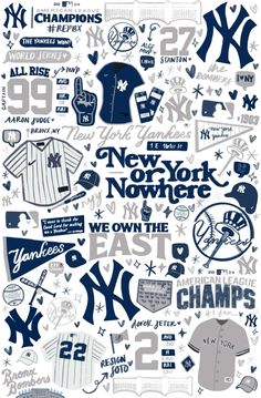 the new york yankees are depicted in many different colors and sizes, including blue and white