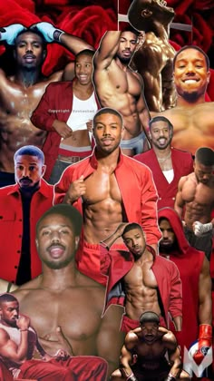 a collage of men with different body types and colors, including one man in the middle