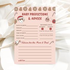 Pink Christmas Santa Baby Predictions Advice Game editable template Pink Christmas Baby Shower Ideas, Christmas Gender Reveal, Baby Predictions, Baby Shower Theme Decorations, Baby Prediction, Baby Shower Winter, Baby Shower Planning