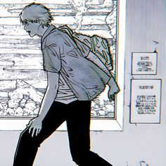 a drawing of a man walking in front of a map