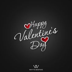 happy valentine's day written in white ink on a black background with red hearts