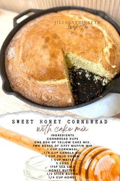 sweet honey cornbread with wildflower mix is shown in this advertisement for milloniette's