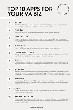 the top 10 apps for your vabiz list is shown in black and white