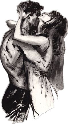 a drawing of two people hugging each other