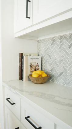 herringbone backsplash kitchen Herringbone Backsplash Kitchen, Salt Interiors, Backsplash With White Cabinets, Pure Salt, Kitchen Backsplash Designs, White Kitchen Design, Kitchen Marble, Kitchen Inspiration Design