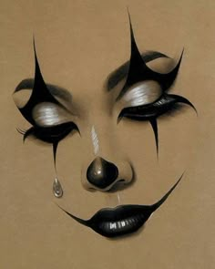 a drawing of a woman's face with black and white makeup on the upper half of her face