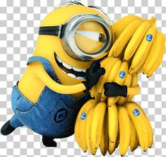 a minion holding bunches of bananas with his eyes closed, while wearing a pair of safety goggles