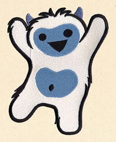 a blue and white cartoon character waving