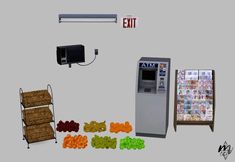 an atm machine next to several different types of gummy candies in front of it